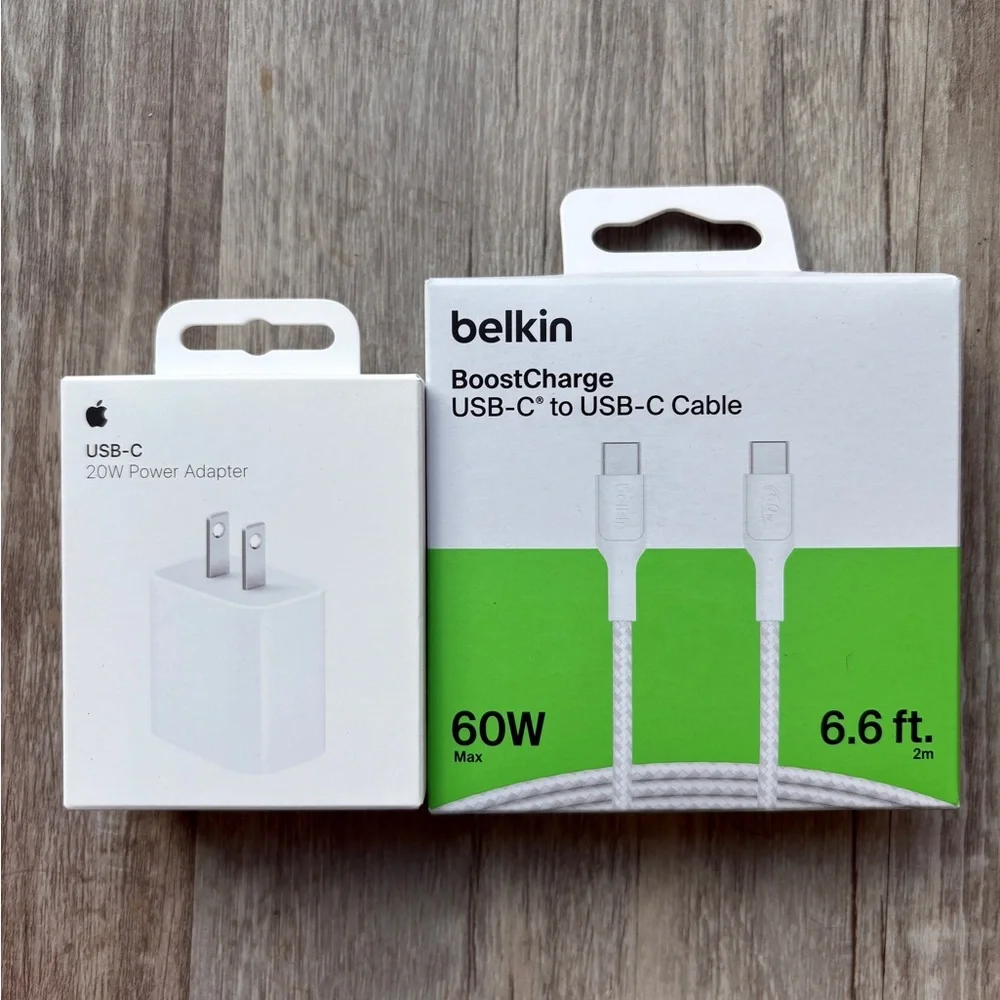 Apple 20W USB-C Power Adapter & Belkin USB-C To USB-C 2 Meter Charging Cable